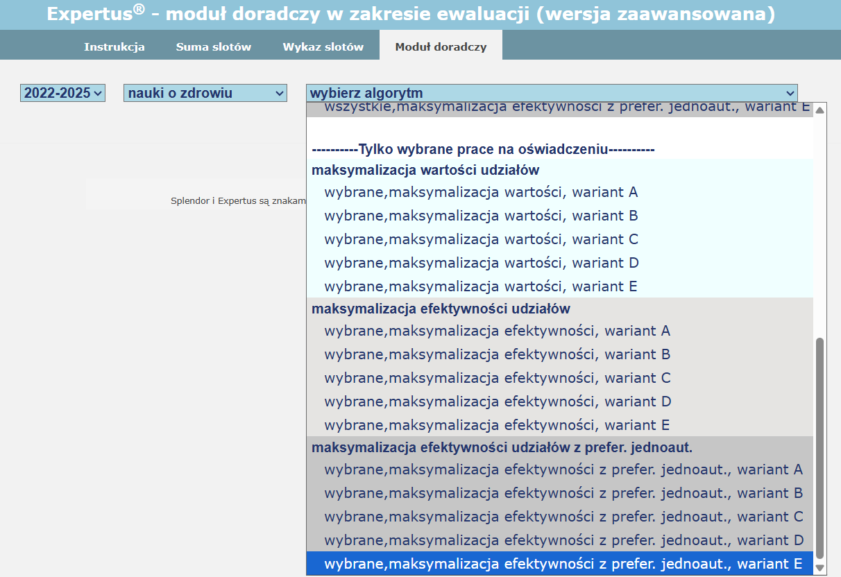 moduł doradczy - strategie, algorytmy, warianty