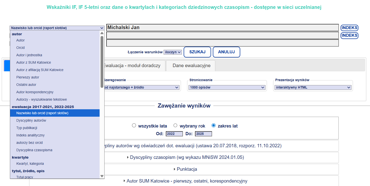 raport slotów - autor